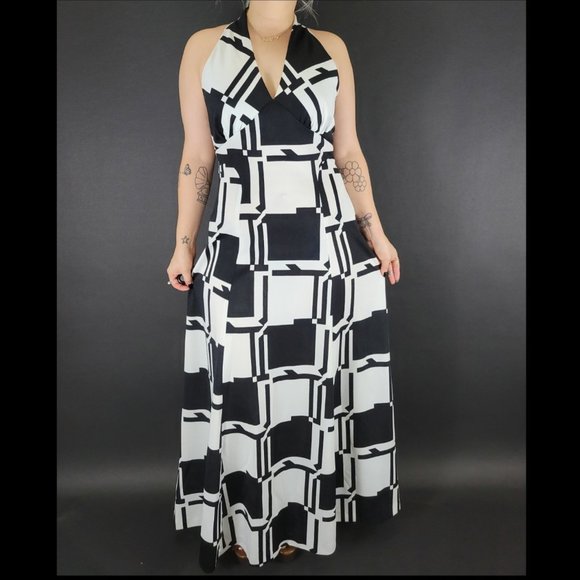 Maxi Dress 70s Black And White Dress 70s Black And White Geo Op